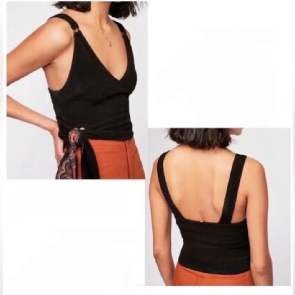 Free People Paisley Tie Hem Crop Top Sleeveless Womens Large Black